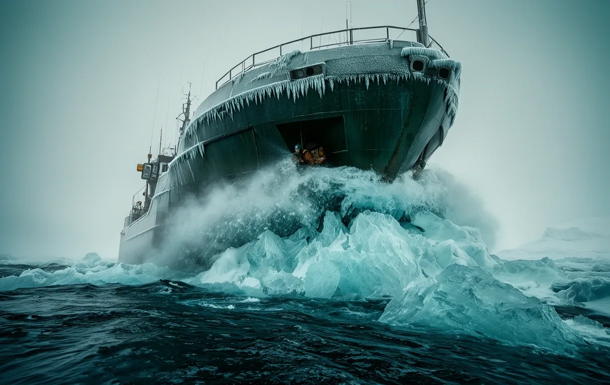Arctic vessel hull in ice