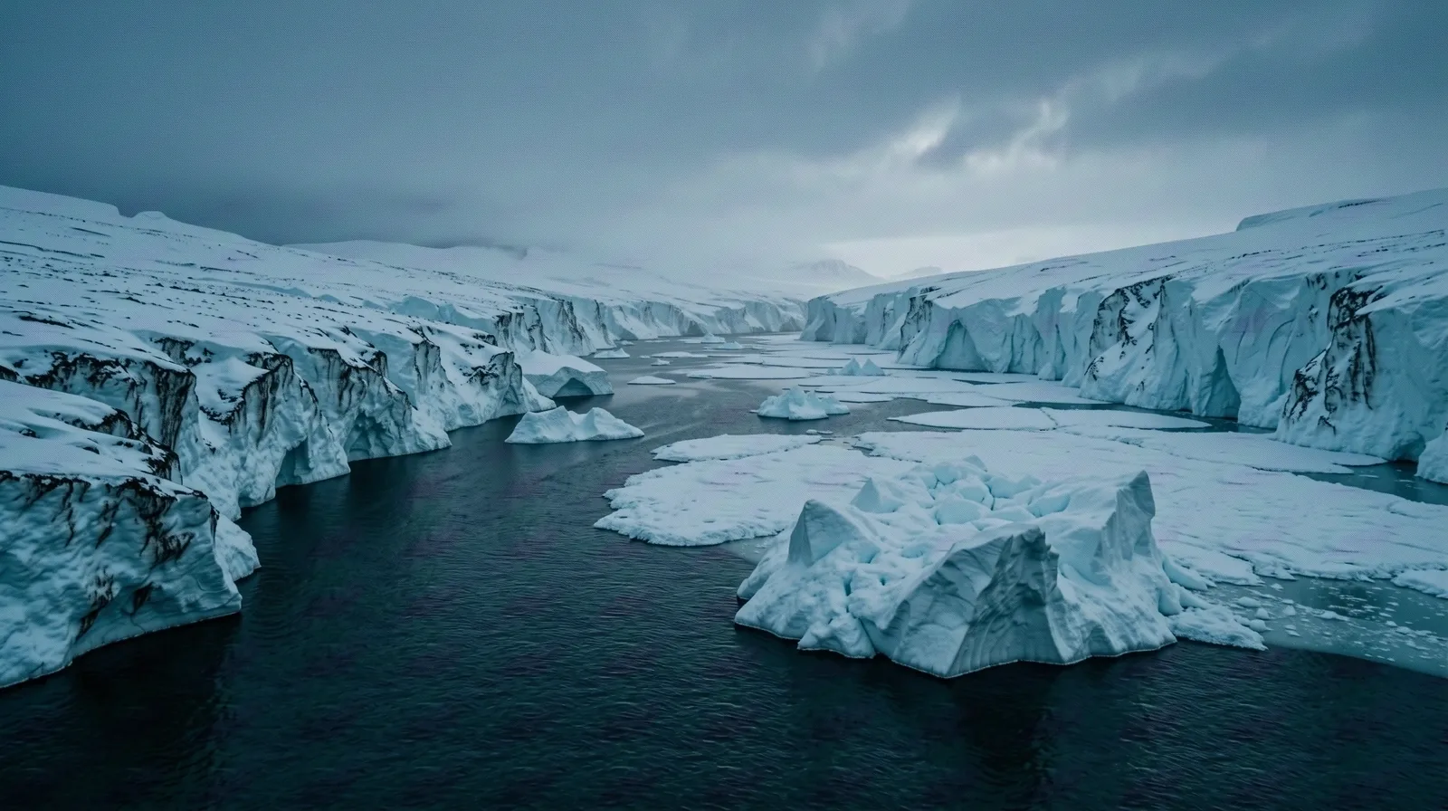 Desolate arctic landscape at twilight