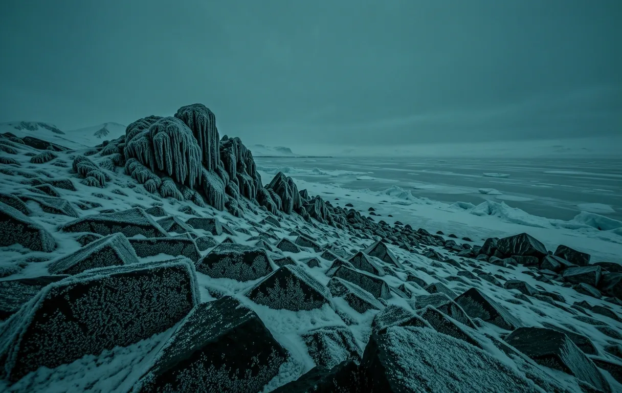 Desolate arctic shore at twilight